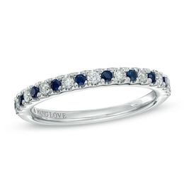 Previously Owned Vera Wang Love Collection 0.14 CT. T.W. Diamond and Blue Sapphire Band in 14K White Gold