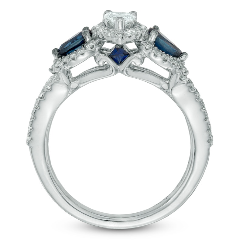Main Image 3 of Previously Owned Vera Wang Love Collection 0.70 CT. T.W. Pear-Shaped Diamond and Blue Sapphire Ring in 14K White Gold