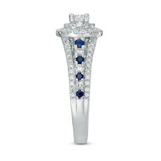 Previously Owned - Vera Wang Love Collection 0.80 CT. T.W. Diamond and Blue Sapphire Double Frame Ring in 14K White Gold