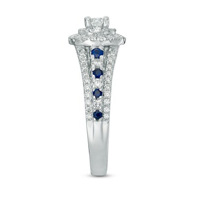 Previously Owned - Vera Wang Love Collection 0.80 CT. T.W. Diamond and Blue Sapphire Double Frame Ring in 14K White Gold