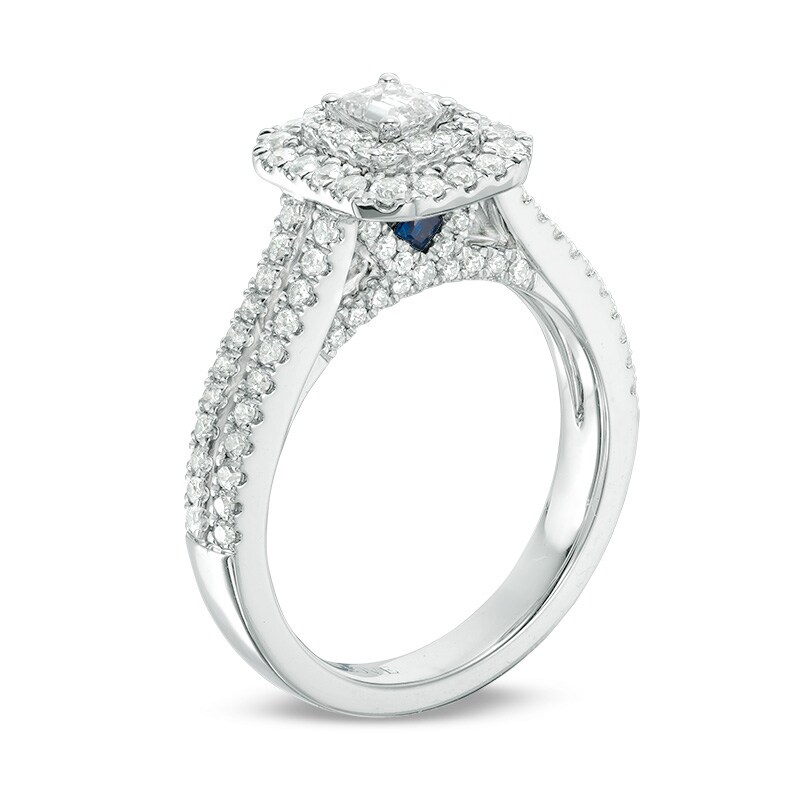 Previously Owned Vera Wang Love Collection 0.95 CT. T.W. Emerald-Cut Diamond Frame Engagement Ring in 14K White Gold