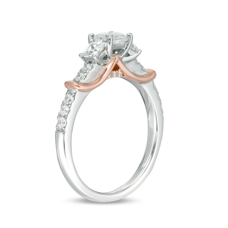 Previously Owned Adrianna Papell 0.95 CT. T.W. Princess-Cut Diamond Three Stone Engagement Ring in 14K Two-Tone Gold