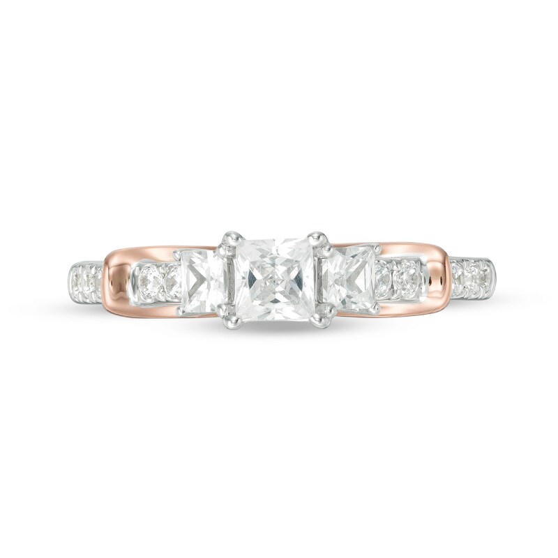 Previously Owned Adrianna Papell 0.95 CT. T.W. Princess-Cut Diamond Three Stone Engagement Ring in 14K Two-Tone Gold