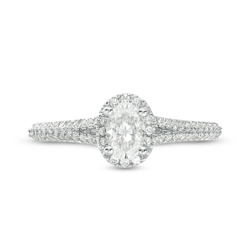 Main Image 4 of Previously Owned Vera Wang Love Collection 0.70 CT. T.W. Oval Diamond Split Shank Engagement Ring in 14K White Gold