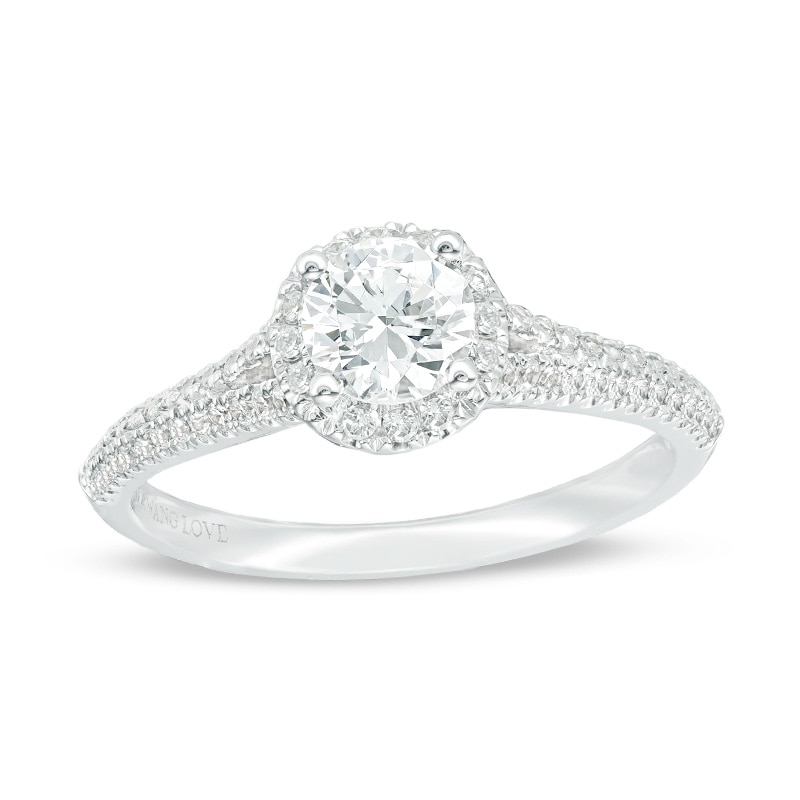 Previously Owned Vera Wang Love Collection 0.70 CT. T.W. Diamond Frame Split Shank Engagement Ring in 14K White Gold