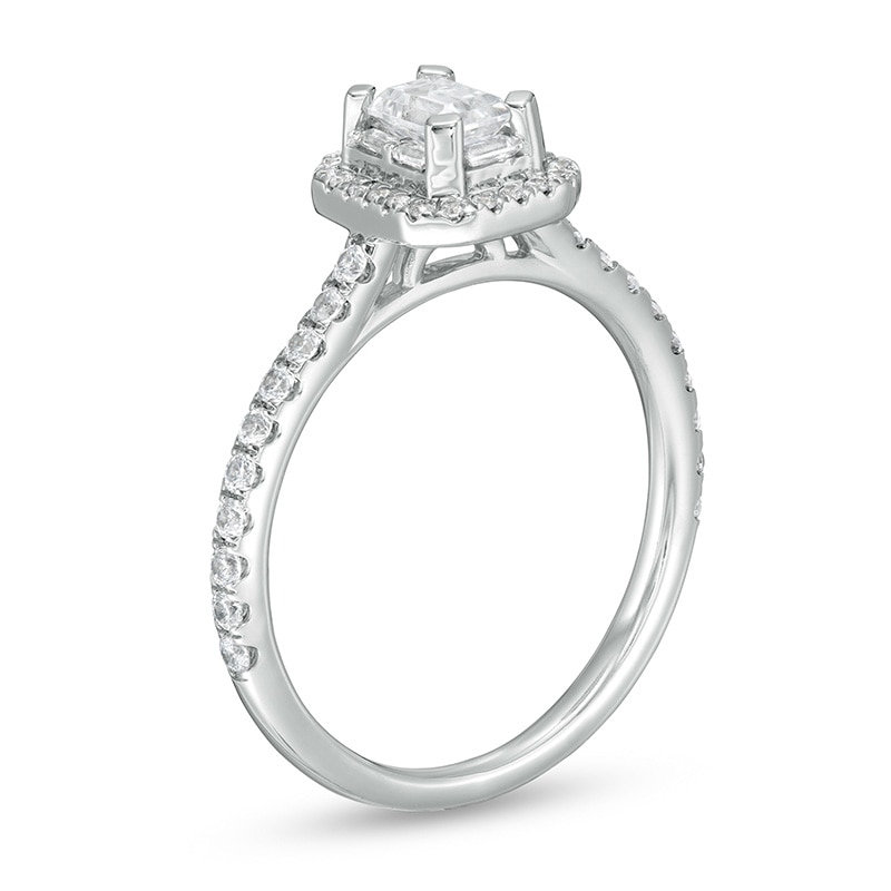 Main Image 3 of Previously Owned 0.70 CT. T.W. Emerald-Cut Diamond Octagonal Frame Engagement Ring in 14K White Gold