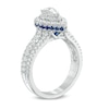Thumbnail Image 1 of Previously Owned Vera Wang Love Collection 0.95 CT. T.W. Pear-Shaped Diamond and Sapphire Frame Ring in 14K White Gold