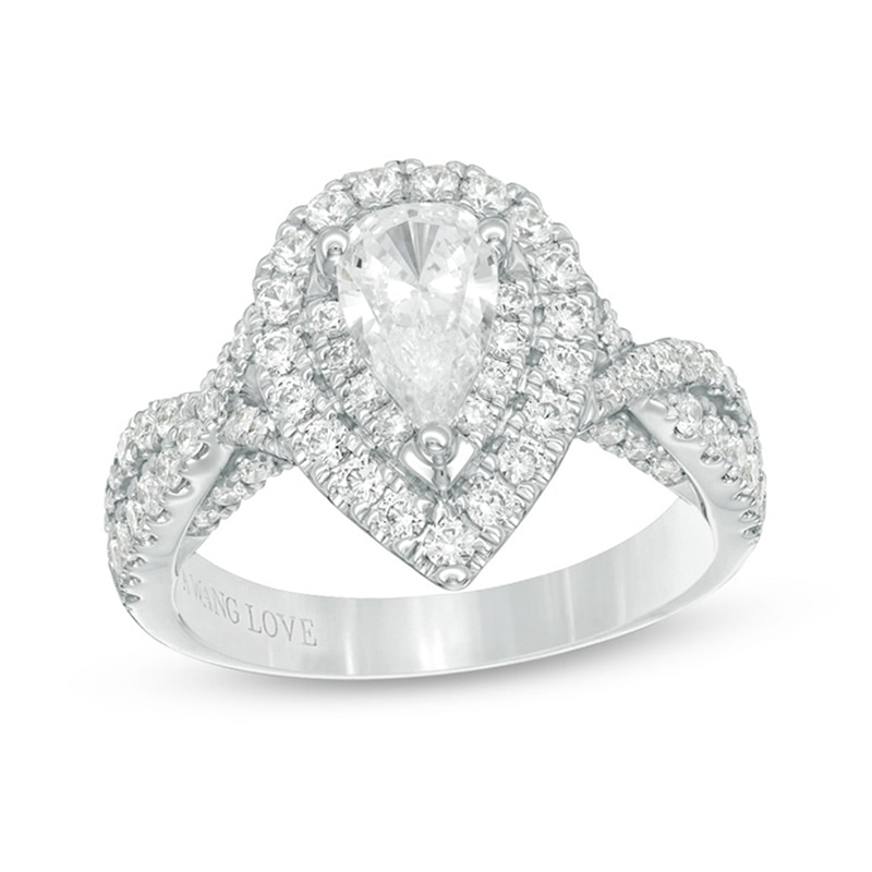 Previously Owned - Vera Wang Love Collection 1.58 CT. T.W. Pear-Shaped Diamond Double Frame Twist Engagement Ring in 14K White Gold