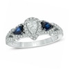 Thumbnail Image 0 of Previously Owned - Vera Wang Love Collection 0.70 CT. T.W. Pear-Shaped Diamond and Blue Sapphire Frame Ring in 14K White Gold