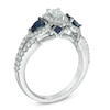 Thumbnail Image 1 of Previously Owned - Vera Wang Love Collection 0.70 CT. T.W. Pear-Shaped Diamond and Blue Sapphire Frame Ring in 14K White Gold