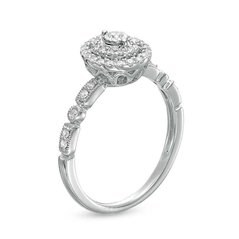 Main Image 3 of Previously Owned - 0.25 CT. T.W. Diamond Double Oval-Shaped Frame Vintage-Style Engagement Ring in 10K White Gold