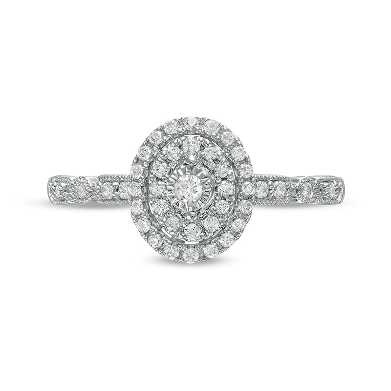 Main Image 4 of Previously Owned - 0.25 CT. T.W. Diamond Double Oval-Shaped Frame Vintage-Style Engagement Ring in 10K White Gold