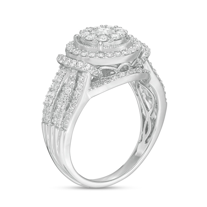Previously Owned - 1.00 CT. T.W. Diamond Double Frame Vintage-Style Collar Engagement Ring in 10K White Gold