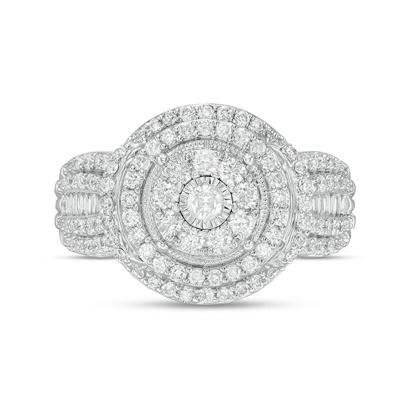 Previously Owned - 1.00 CT. T.W. Diamond Double Frame Vintage-Style Collar Engagement Ring in 10K White Gold