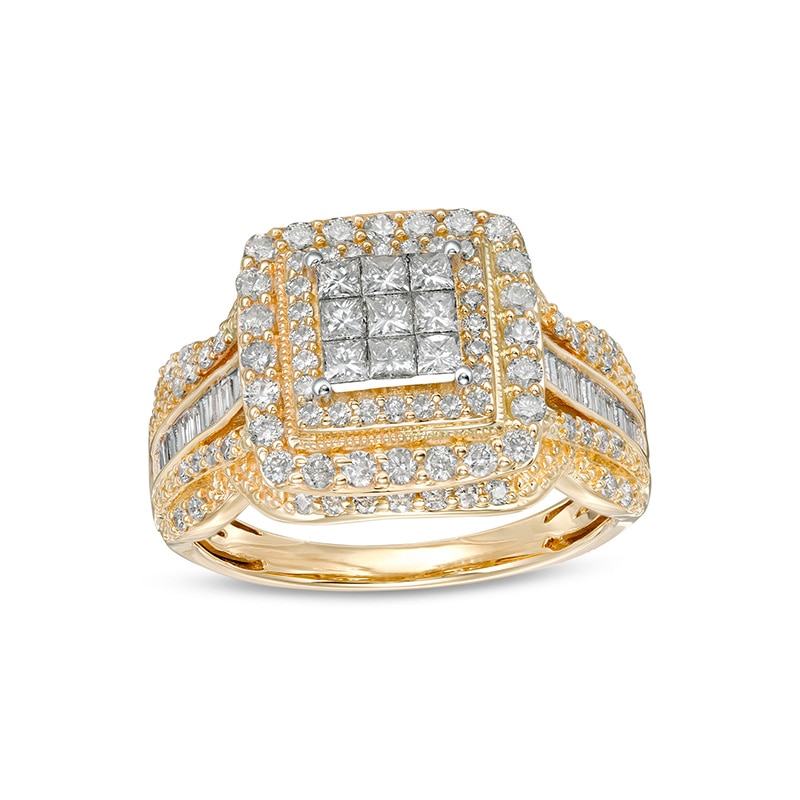 Previously Owned - 1.00 CT. T.W. Composite Cushion-Shaped Diamond Double Frame Vintage-Style Engagement Ring in 10K Gold