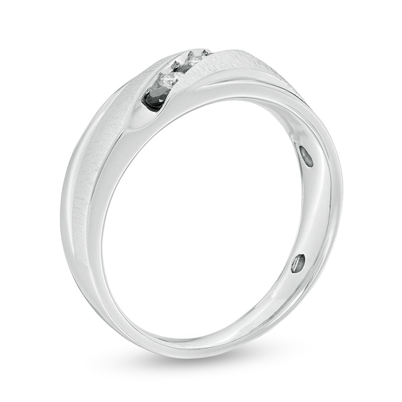 Previously Owned Men's 0.18 CT. T.W. Black and White Diamond Slant Five Stone Anniversary Band in Sterling Silver
