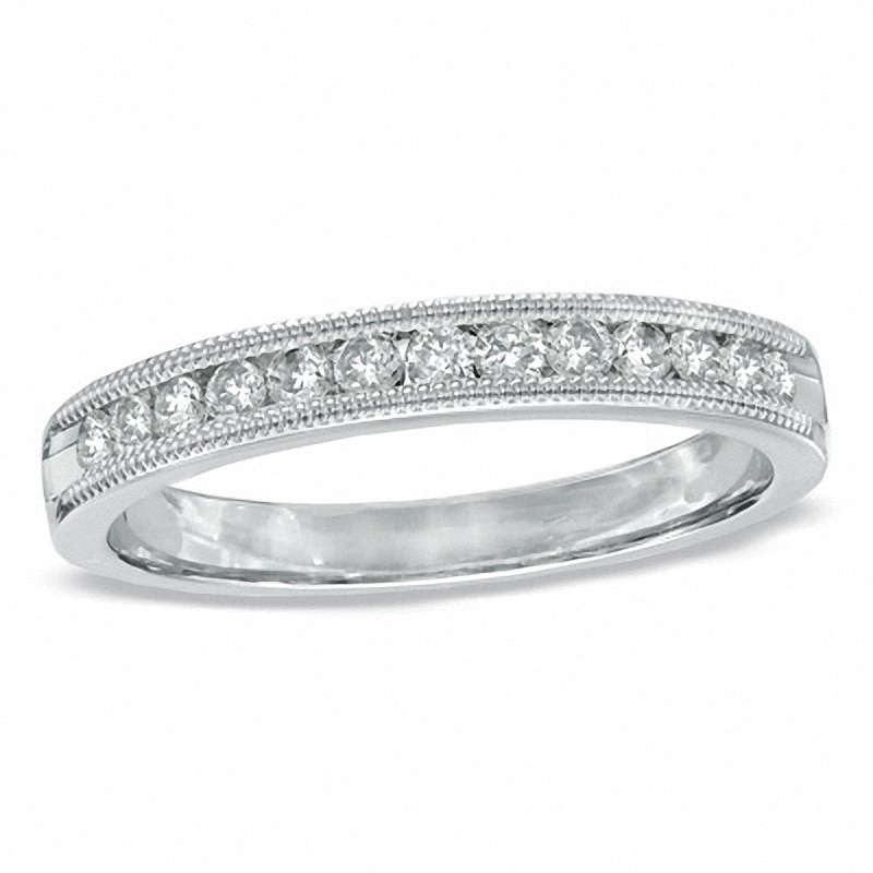 Previously Owned - 0.25 CT. T.W. Diamond Milgrain Band in 14K White Gold
