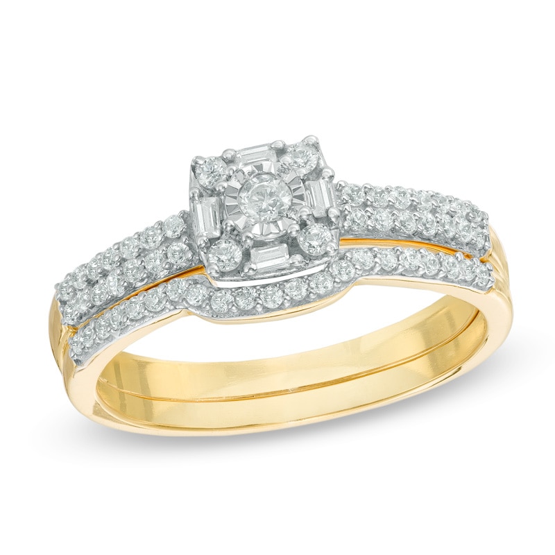 Previously Owned - 0.33 CT. T.W. Diamond Frame Bridal Set in 10K Gold