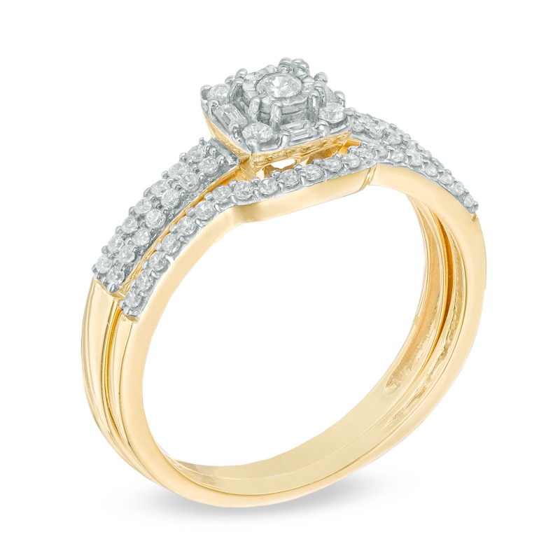 Previously Owned - 0.33 CT. T.W. Diamond Frame Bridal Set in 10K Gold