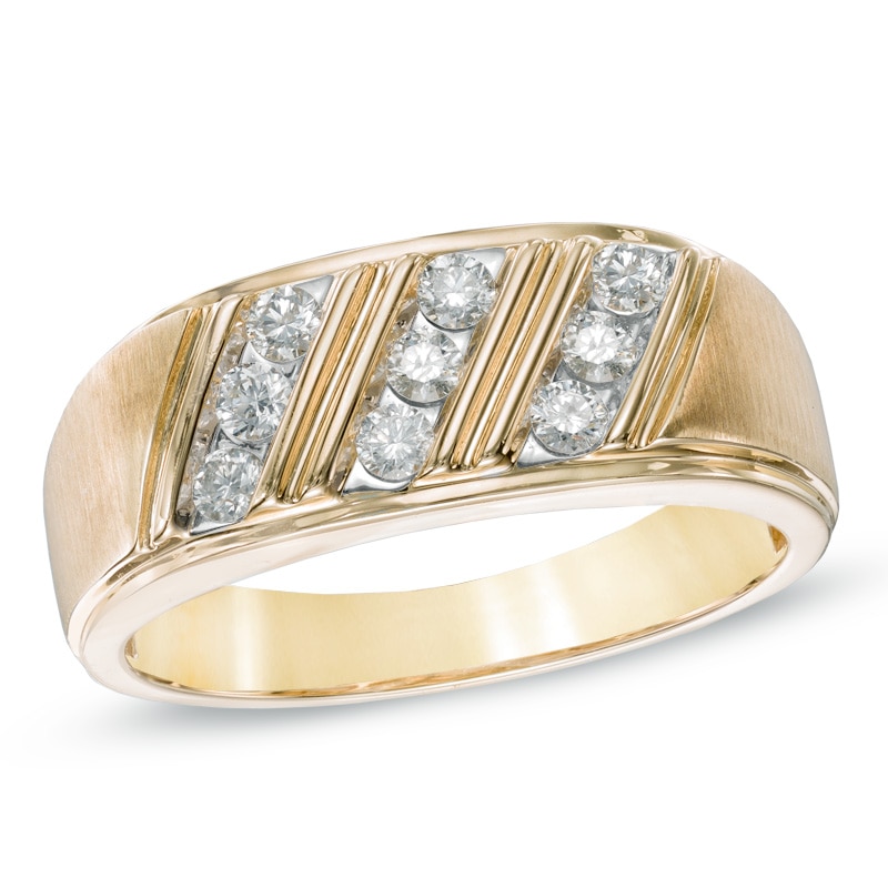 Previously Owned - Men's 0.50 CT. T.W. Round Diamond Slant Ring in 10K Gold