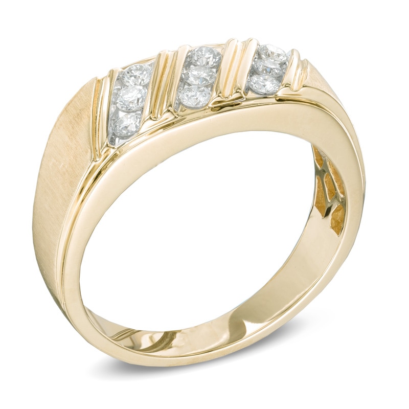 Previously Owned - Men's 0.50 CT. T.W. Round Diamond Slant Ring in 10K Gold