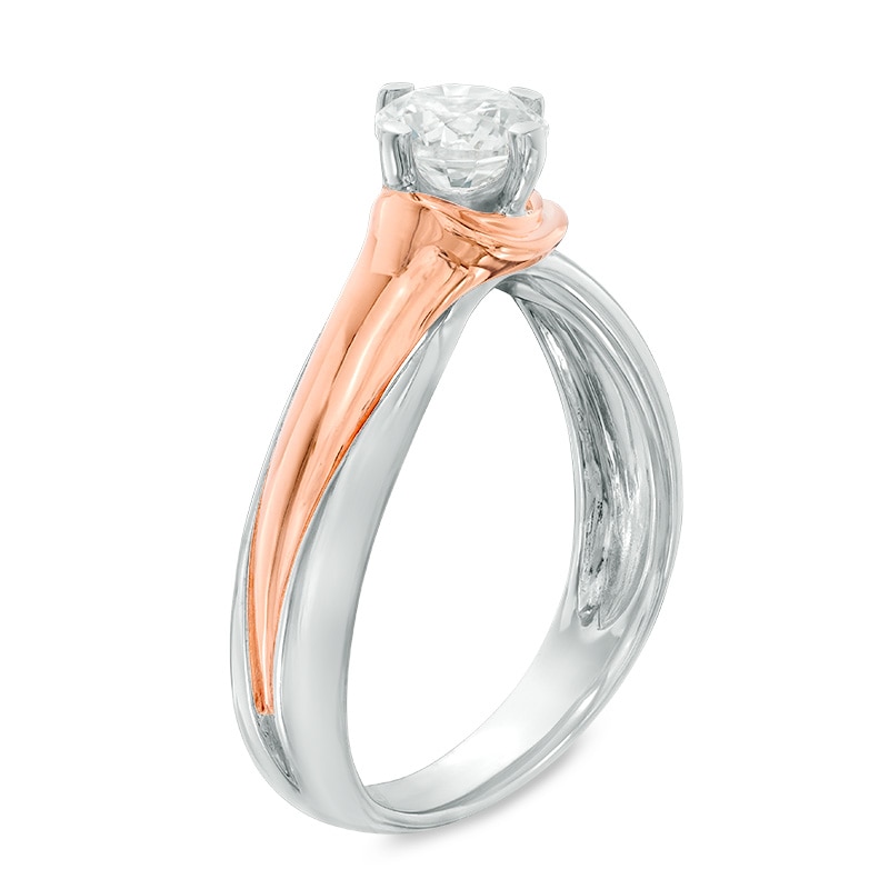 Previously Owned - 0.80 CT. Diamond Solitaire Swirl Engagement Ring in 14K Two-Tone Gold