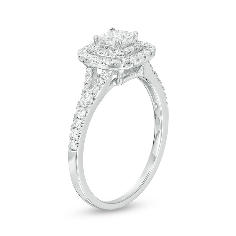 Previously Owned - 0.70 CT. T.W. Canadian Princess-Cut Diamond Double Frame Engagement Ring in 14K White Gold (I/I2)