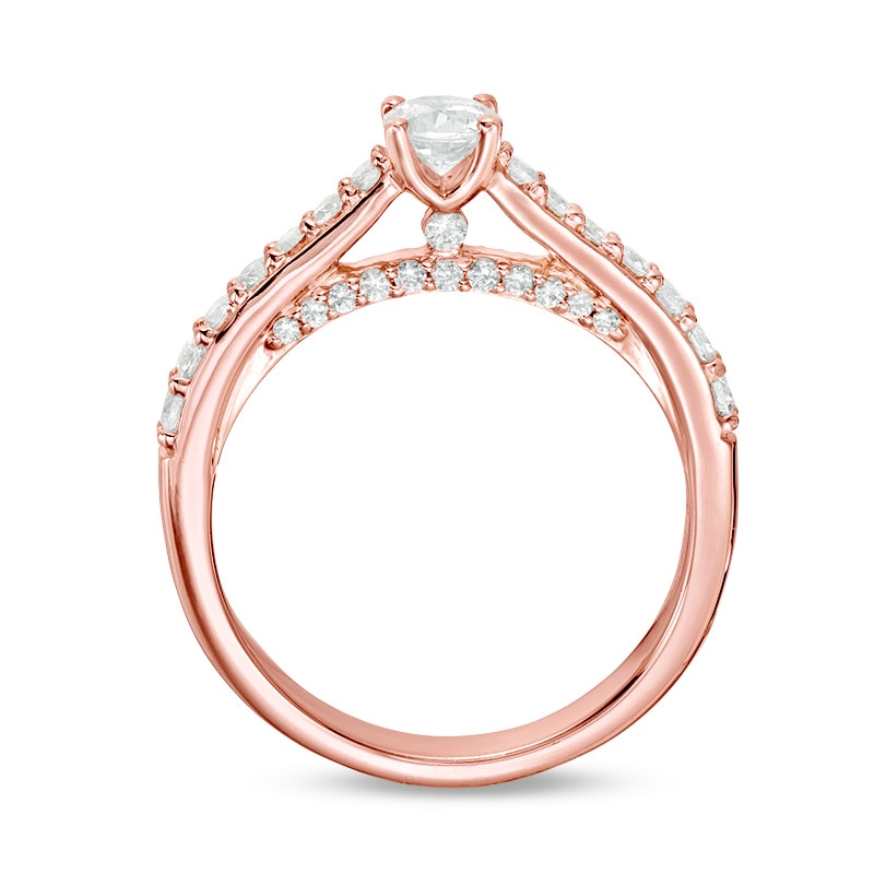 Previously Owned - Perfect Fit 1.00 CT. T.W. Diamond Interlocking Bridal Set in 14K Rose Gold