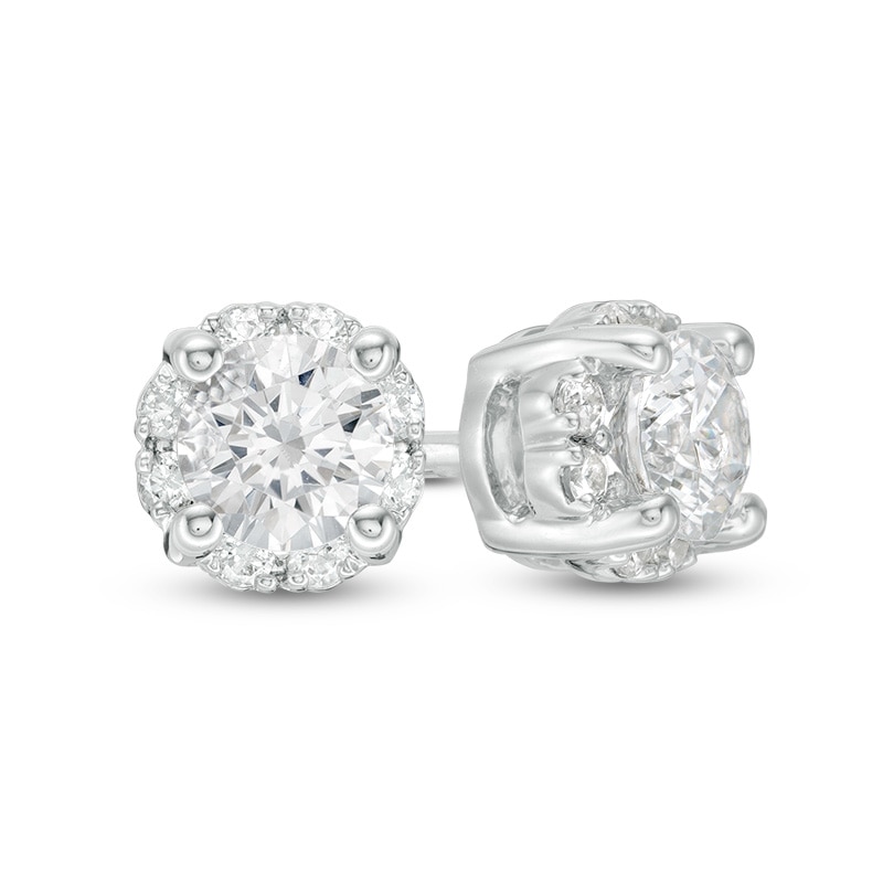 Main Image 1 of Previously Owned - 0.50 CT. T.W. Diamond Frame Stud Earrings in 14K White Gold (I/I2)