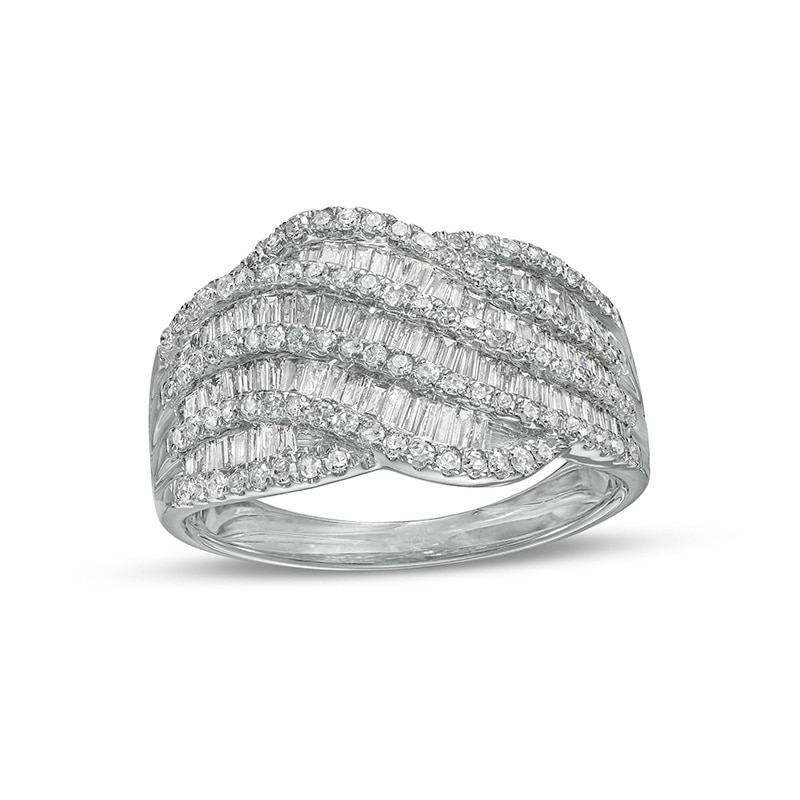 Previously Owned - 1.03 CT. T.W. Diamond Multi-Row Wave Ring in 10K White Gold|Peoples Jewellers