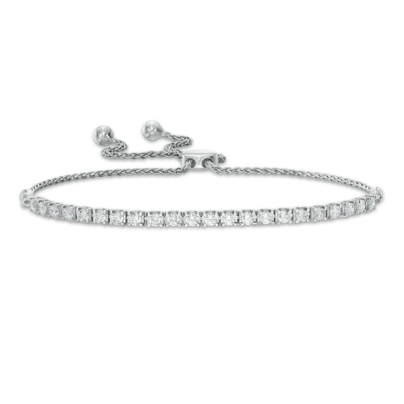 Previously Owned - 0.95 CT. T.W. Lab-Created Diamond Tennis Bolo Bracelet in 14K White Gold (F/SI2) - 9.0"