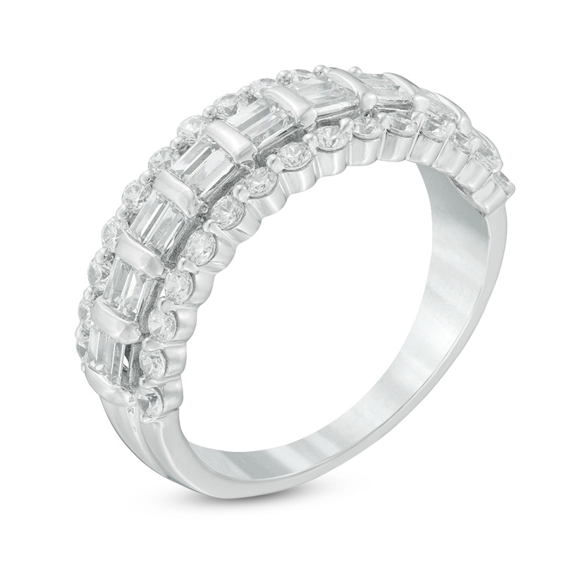 Previously Owned - 1.00 CT. T.W. Baguette and Round Diamond Ladder Anniversary Band in 10K White Gold