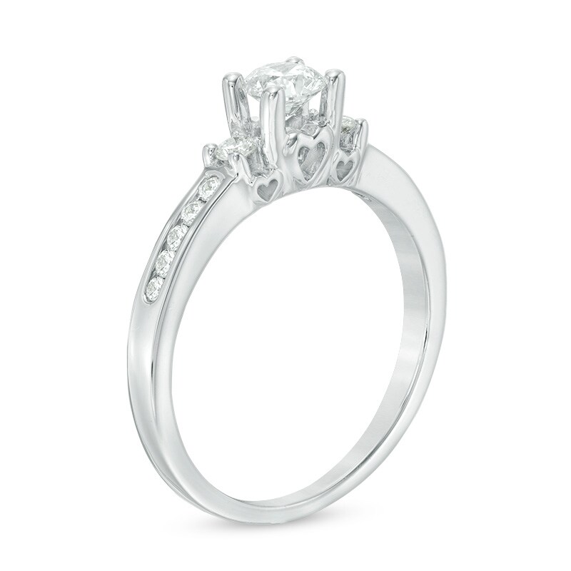 Main Image 2 of Previously Owned - 0.50 CT. T.W. Diamond Past Present Future® Engagement Ring in 14K White Gold (I-J/I2)