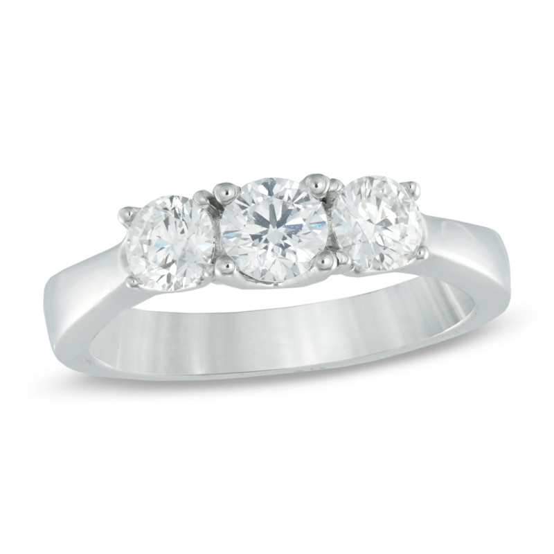 Previously Owned - 1.00 CT. T.W. Canadian Diamond Three Stone Engagement Ring in 18K White Gold (I/SI2)|Peoples Jewellers