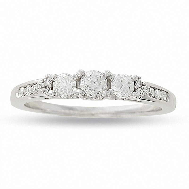 Previously Owned - 0.50 CT. T.W. Three Stone Diamond Past Present Future Ring in 14K White Gold