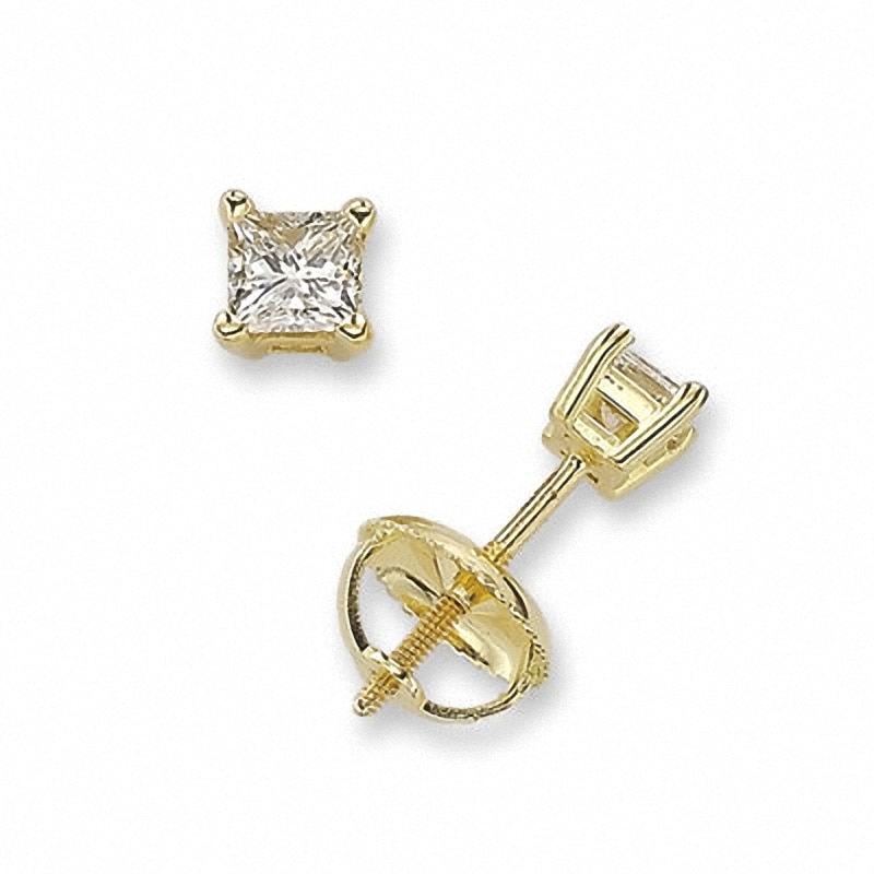 Previously Owned - 0.28 CT. T.W. Square-Cut Diamond Solitaire Stud Earrings in 14K Gold