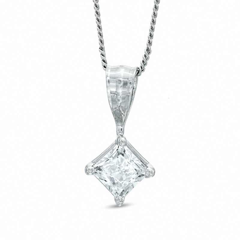 Previously Owned - 0.25 CT. Princess-Cut Diamond Solitaire Crown Royal Pendant in 14K White Gold (I-J/I2-I3)