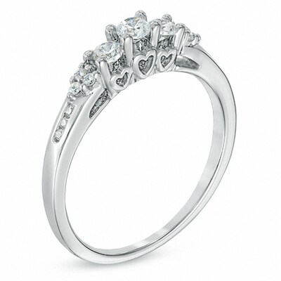 Previously Owned - 0.33 CT. T.W. Diamond Past Present Future® Ring in 14K White Gold