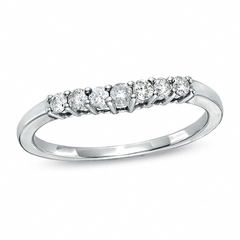 Previously Owned - 0.25 CT. T.W. Diamond Contour Wedding Band in 14K White Gold