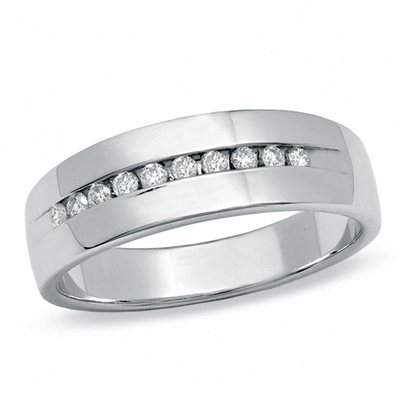 Previously Owned - Men's 0.25 CT. T.W. Channel Set Diamond Wedding Band in 14K White Gold