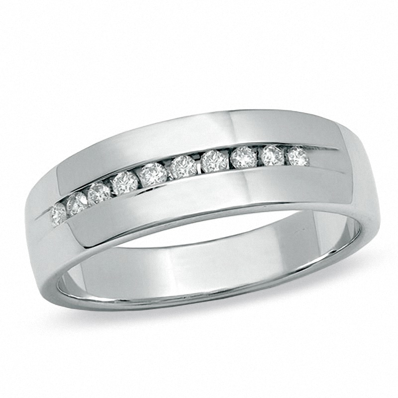 Previously Owned - Men's 0.25 CT. T.W. Channel Set Diamond Wedding Band in 14K White Gold|Peoples Jewellers