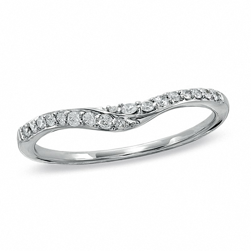 Previously Owned - 0.15 CT. T.W. Diamond Wave Contour Wedding Band in 14K White Gold