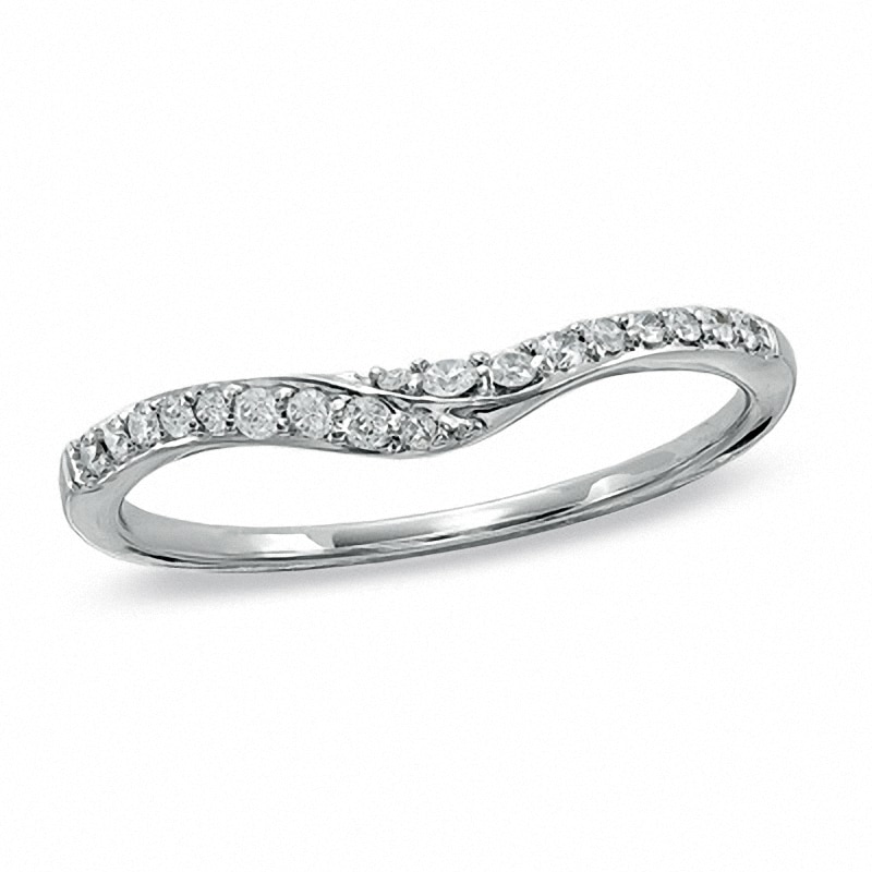 Peoples Previously Owned - 0.15 CT. T.W. Diamond Wave Contour Wedding Band  in 14K White Gold, Peoples Jewellers