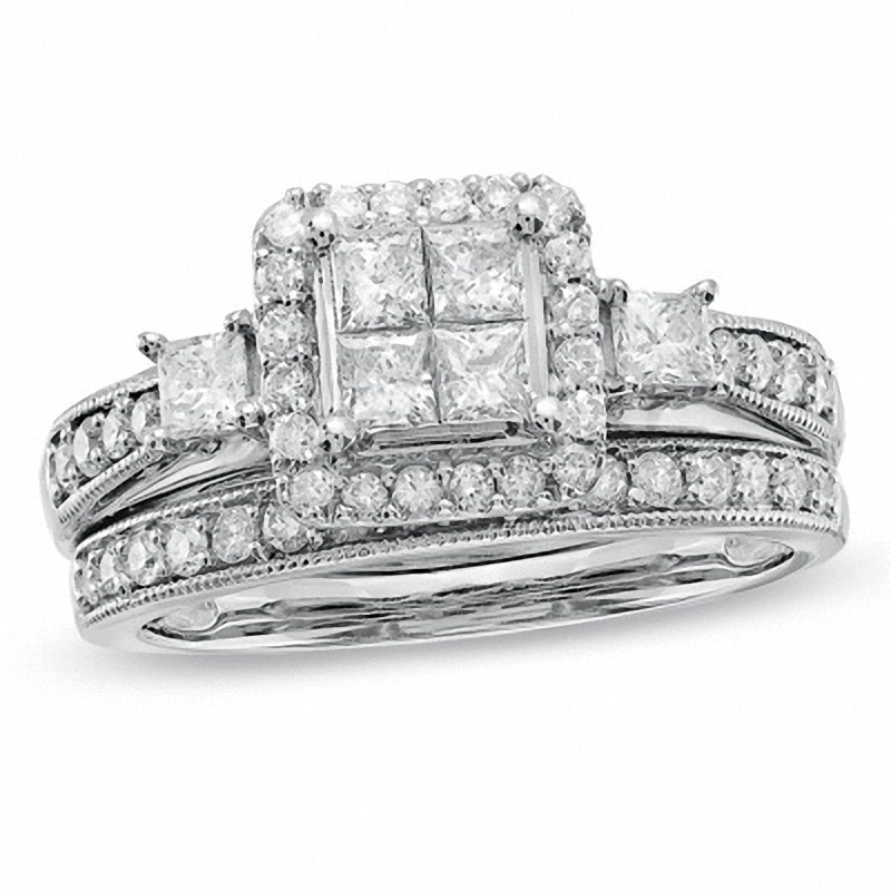 Previously Owned - 1.00 CT. T.W. Quad Princess-Cut Diamond Bridal Set in 10K White Gold