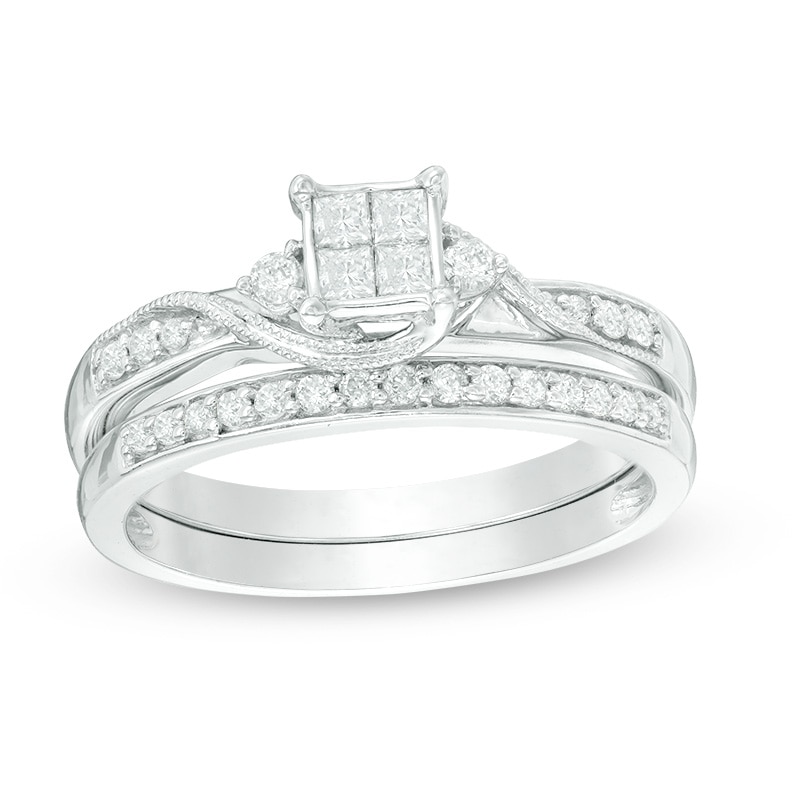 Previously Owned - 0.33 CT. T.W. Quad Diamond Bridal Set in 10K White Gold