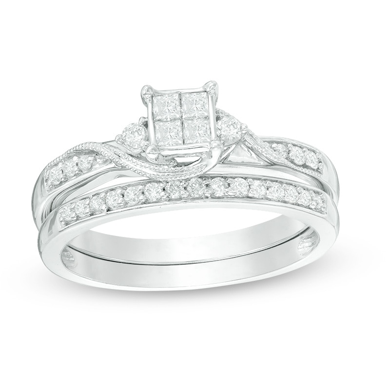 Previously Owned - 0.33 CT. T.W. Quad Diamond Bridal Set in 10K White Gold|Peoples Jewellers