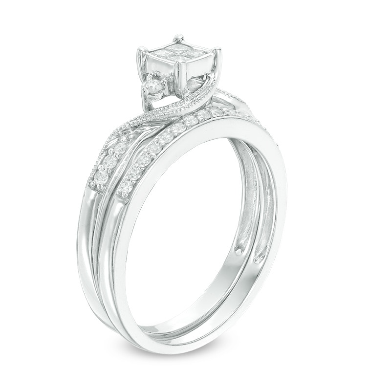 Previously Owned - 0.33 CT. T.W. Quad Diamond Bridal Set in 10K White Gold