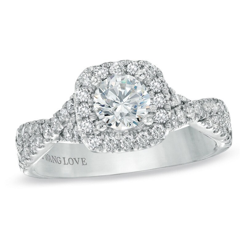 Previously Owned - Vera Wang Love Collection 0.95 CT. T.W. Diamond Frame Engagement Ring in 14K White Gold