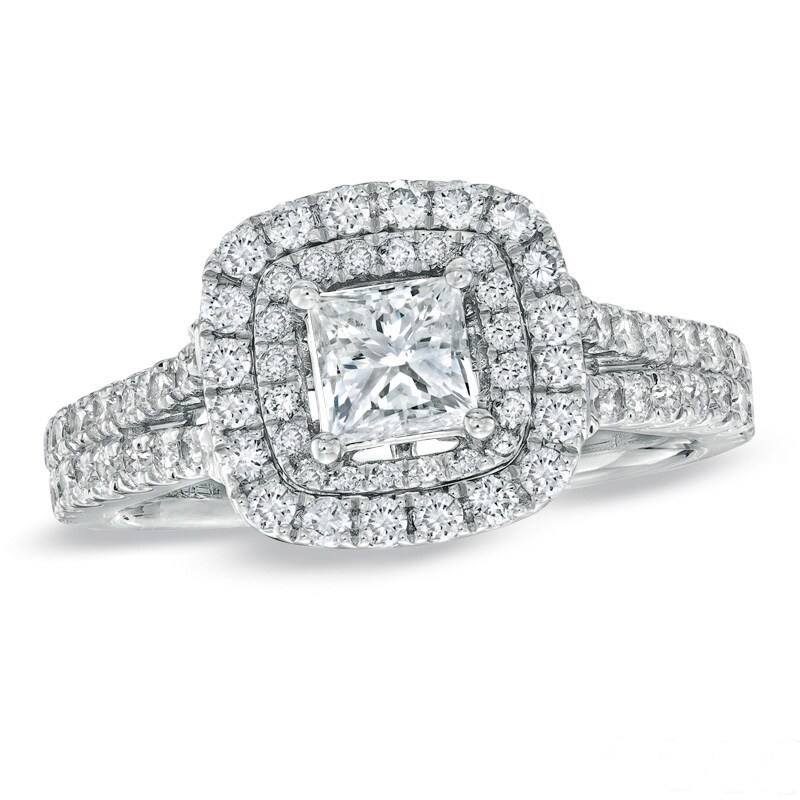Previously Owned - Vera Wang Love Collection 1.45 CT. T.W. Princess-Cut Diamond Frame Engagement Ring in 14K White Gold