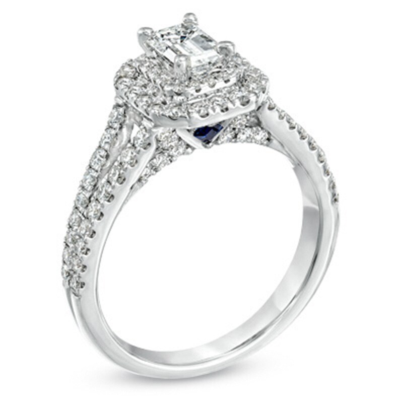 Previously Owned - Vera Wang Love Collection 1.29 CT. T.W. Emerald-Cut Diamond Frame Engagement Ring in 14K White Gold